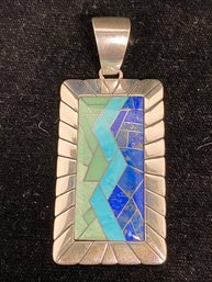 Vintage Carolyn Pollack Sterling Lapis Turquoise Inlay Mosiac Pendant 14