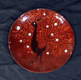 Mid Century Modern Enamel Peacock Dish / Plate