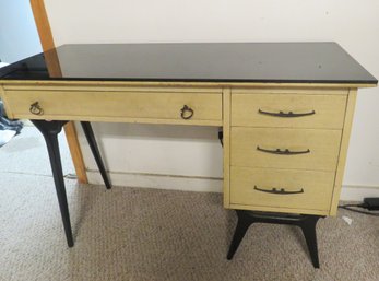 Mid-Century Modern RWay Desk With Onyx Glass Top