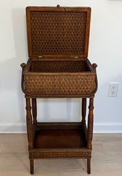 Vintage Sewing Stand With Hinged Lidded Basket Topper - Rattan Wicker