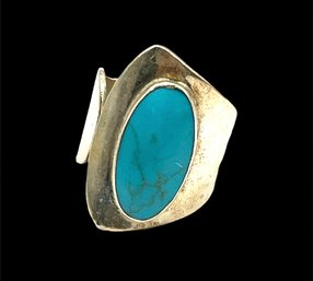 Beautiful Vintage Mexican Sterling Silver Large Turquoise Color Wrap Ring, Size 6