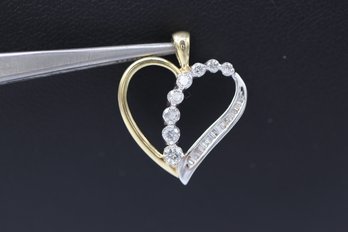 Sparkling Multi Diamond 10k Yellow & White Gold Heart Pendant