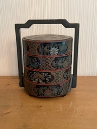 Antique Chinese Stackable Floral Wedding Dowry Basket Hand Painted Lacquer Box