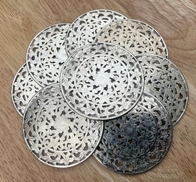 Gorgeous Set Of 8 Antique Webster Sterling Filigree Coasters C. Late 19th C. ~ Orchids ~