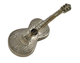 Very Fine Sterling Silver Guitar Brooch Vintage