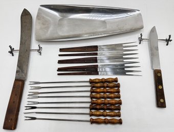 Vintage Sheffield Knife,  Japanese Skewers, Mid Century Tray, Shellfish Forks & More