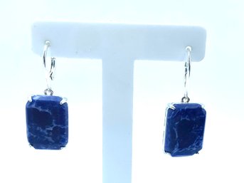 Beautiful Pair Of 925 Sterling Silver & Lapis Lazuli Stone Earrings