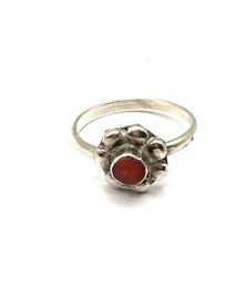 Vintage Sterling Silver Coral Color Flower Ring, Size 4.5