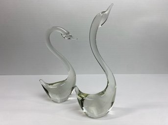 Pair Of Mid-Century Crystal Swans (2)