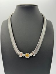 Vintage Christian Dior Omega Style 3 Stone Silvertone Necklace
