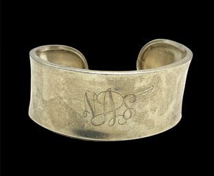 Vintage Solid Sterling Silver Thick Monogrammed Cuff Bracelet