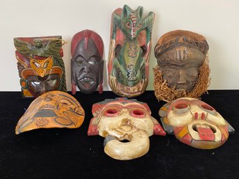 Lot Of Handcrafted Wooden Masks