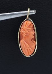 Antique Coral Cameo In 14k Yellow Gold Pendant