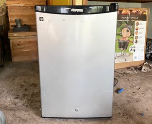 A GE Stainless Mini Fridge