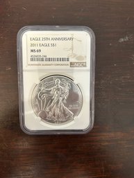 Beautiful 2011 American Silver Eagle MS69 25th Anniversary