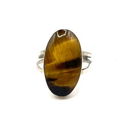 Beautiful Vintage Sterling Silver Tiger's Eye Oval Ring, Size 6