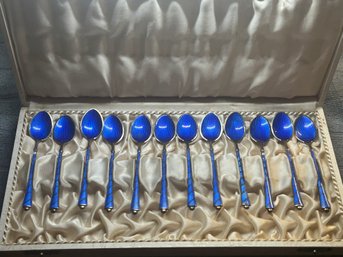 Fantastic Vintage Mid Century Modern ELA EGON DENMARK Sterling Silver Guilloche Demitasse Spoon Set