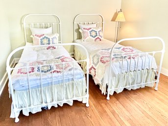 Pair Of Vintage White Wrought Iron Twin Bedsteads