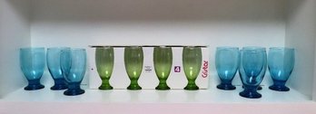 Group Of Colored Lexington Water Goblets By Cristar In Teals & Greens