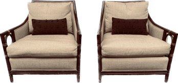 Pair Of McGuire Laura Kirar Lounge Chairs With Rattan And Bamboo Sides