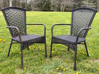 A Pair Of Faux Wicker Acrylic Arm Chairs