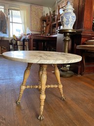 Antique Marble Top With Cast Iron  Claw And Ball Feet , Round Side Table.