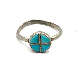 Tiny Vintage Sterling Silver Turquoise Color Circle Ring, Size 5
