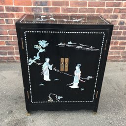 Wonderful Two Door Vintage Chinese Cabinet With Delicate Mother Of Pearl / Abalone Inlays - Very Pretty