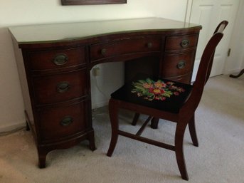 Kindel Desk With Glass Top And Hand Embroidered Chair