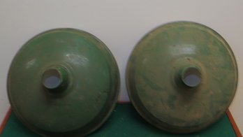 Lot Of 2 Vintage Green & White Porcelain Light Shades