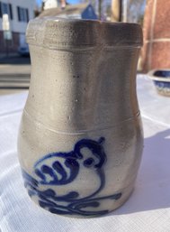 Signed Vintage Stoneware Pitcher- Slip Painted Bird