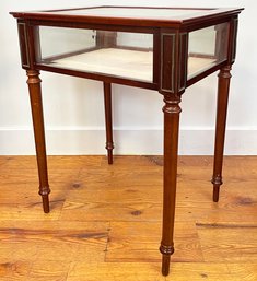 A Vintage Mahogany Display Side Table With Beveled Glass Panels