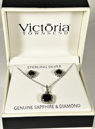 Sapphire And Diamond Sterling Silver Necklace And Pierced Earrings, Victoria Townsend