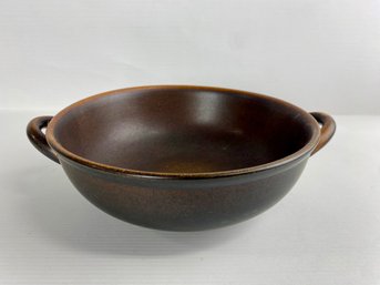 Vintage Double Handled Brown Pottery Bowl, Unmarked