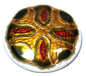 Fantastic Enamel On Copper MCM Mid Century Round Brooch