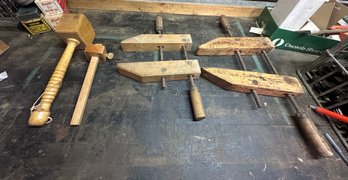 Vintage & Useful Wood Clamps, A Mallet And A Scribe