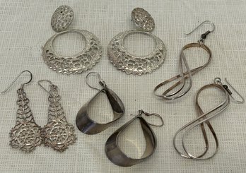 4 Pairs Of Vintage Estate STERLING SILVER EARRINGS