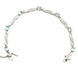 Beautiful Sterling Silver Aquamarine Color With Clear Stones Ornate Bracelet