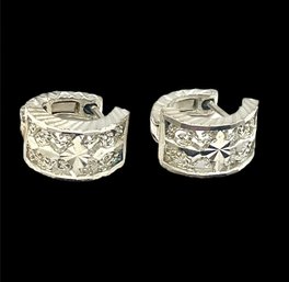 Vintage Sterling Silver Intricate Hinged Hoop Earrings