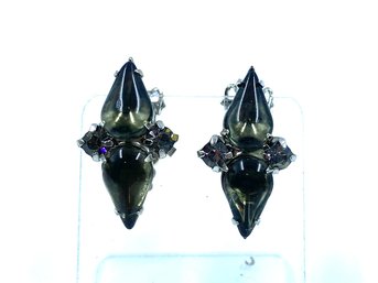Intriguing Smoked Glass Stone Clip On Earrings