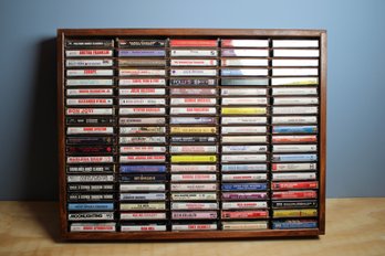 Wood Case Holding 100 Cassette Tapes - Lot Seven