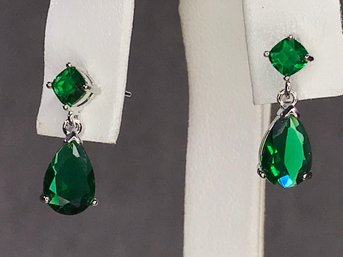 Wonderful Brand New - Sterling Silver / 925 Drop Earrings With Deep Green Tsavorite Earrings - Very Pretty !