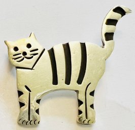 SOLID STERLING SILVER CAT BROOCH MEXICO