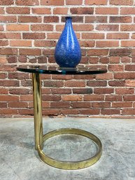 Vintage 20th C. Brass & Glass Cantilevered Pace Style Side Table #1
