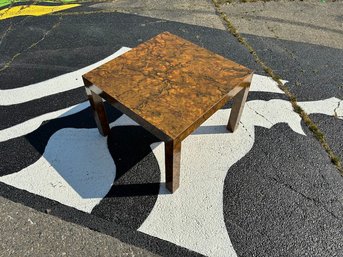 1980s Laminate Burlwood Square Parsons Table In The Manner Of Milo Baughman