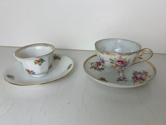 Pair Of Floral Demitasse Cups & Saucers