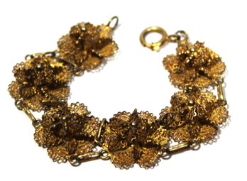 Vintage Fine Gold Over Sterling Silver Filigree Bracelet