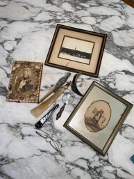 Vintage Collection Of Photo Prints Magnifying Glass Eye Glasses Shoe Horn