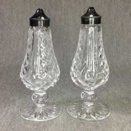 Fabulous Like New WATERFORD Crystal Salt & Peppers - Lismore Pattern - Silver Plated Tops - Very Nice Pair
