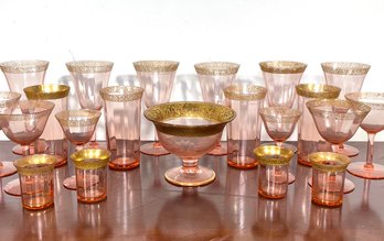 Antique Gold Rimmed Rose Carnival Glass